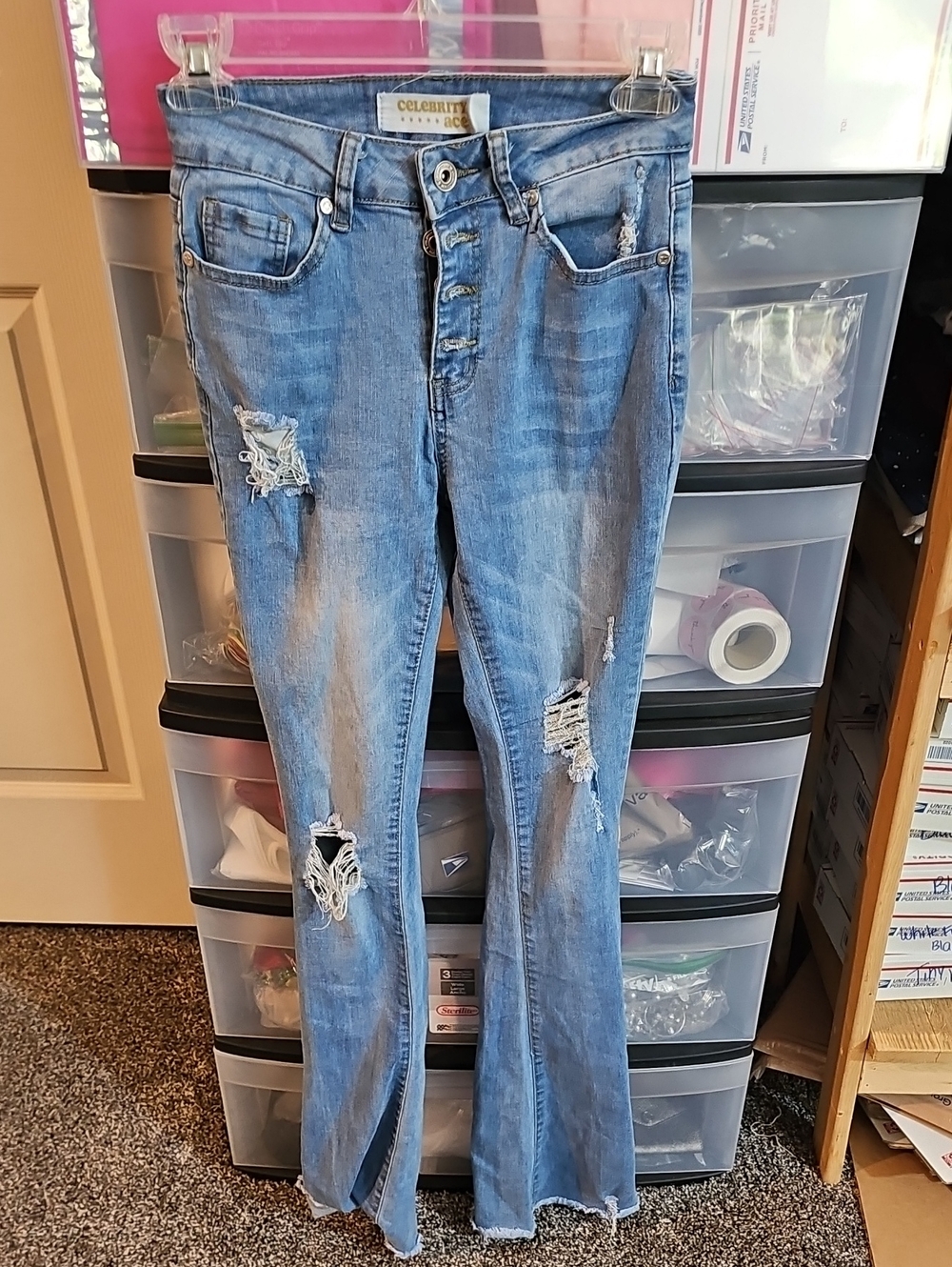 Celebrity Pink Light Blue Distressed Flare Jeans